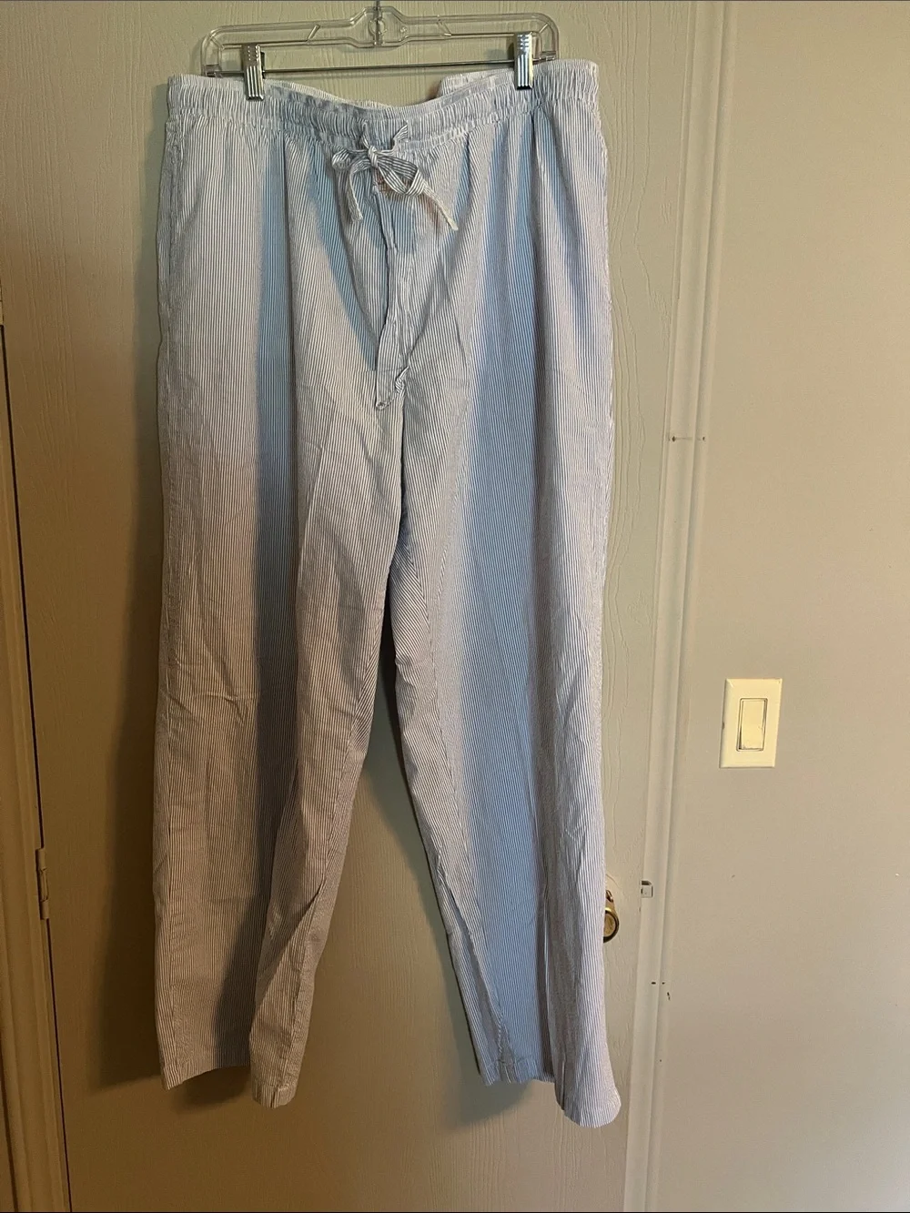 L.L. Bean Light Blue Seersucker Drawstring Pajama Lounge Pants Size XL